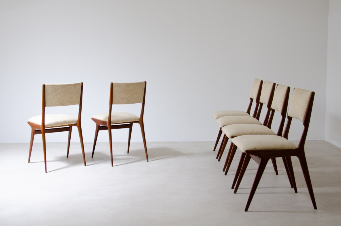 Carlo de Carli (1910 - 1999)  Set of six Model 158 chairs with upholstered seat and back.  Produced by Cassina, 1953-1954