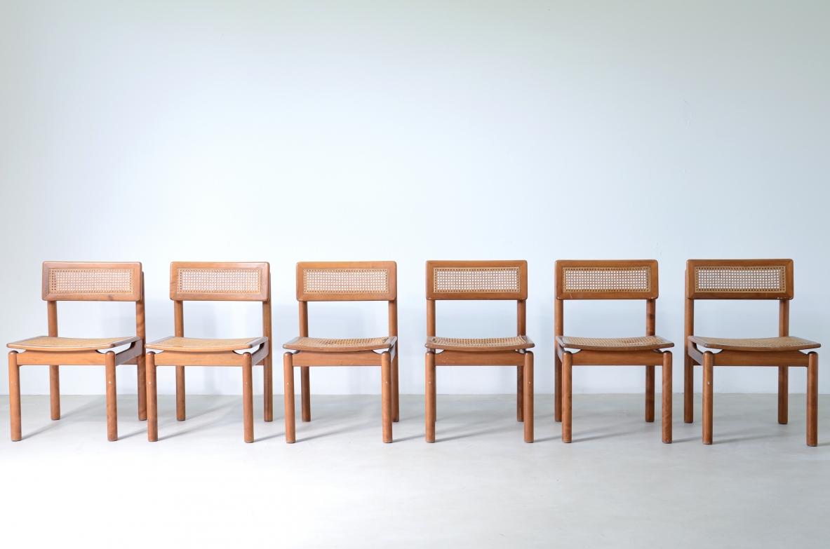 Set of 6 chairs in light wood with Vienna straw seat and back.  Italian manufacture around 1960.