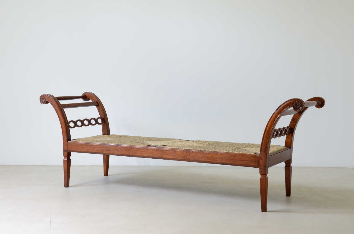 Large cherry wood bench with curved uprights,Tuscan manufacture
