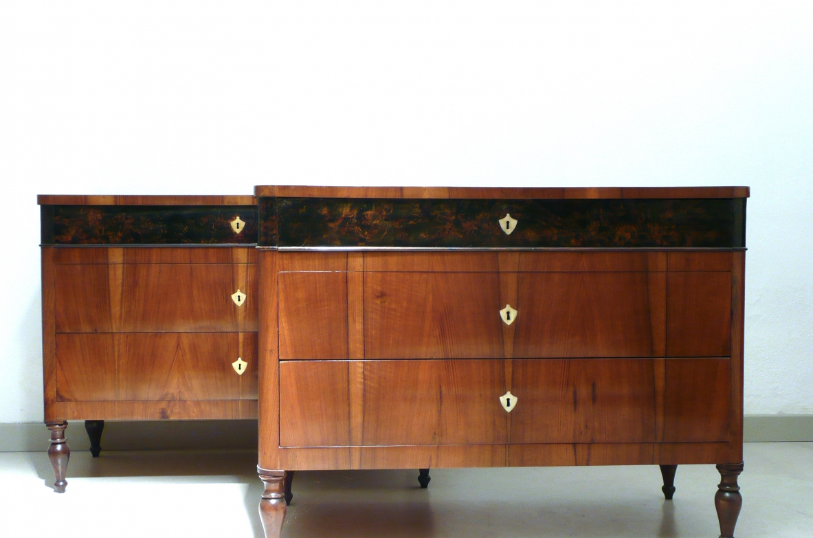 Rare pair of 1830's North Italian chest of drawers in walnut