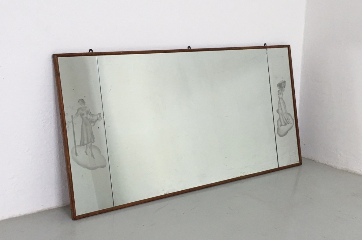 Big mirror frame with engraved figures, Italy 1940's.