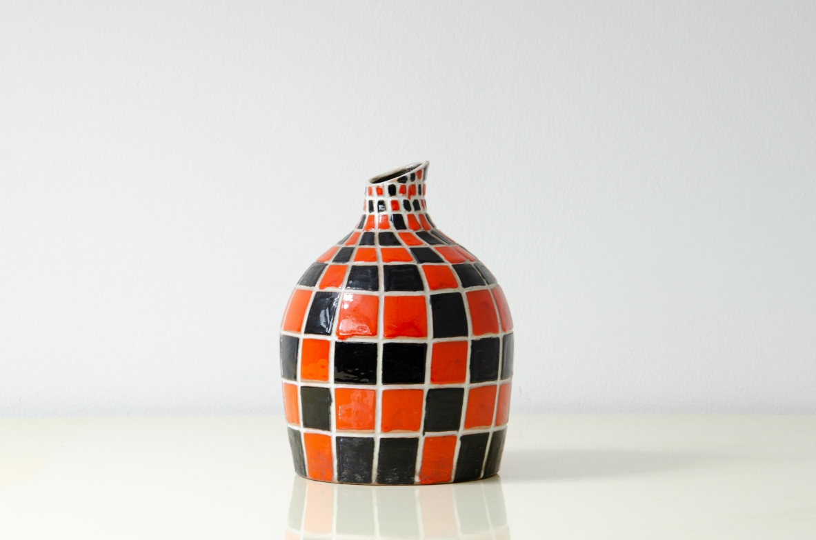 Ceramic vase with checkerboard decoration.  Velletri manufacture, Rome, 1950s.