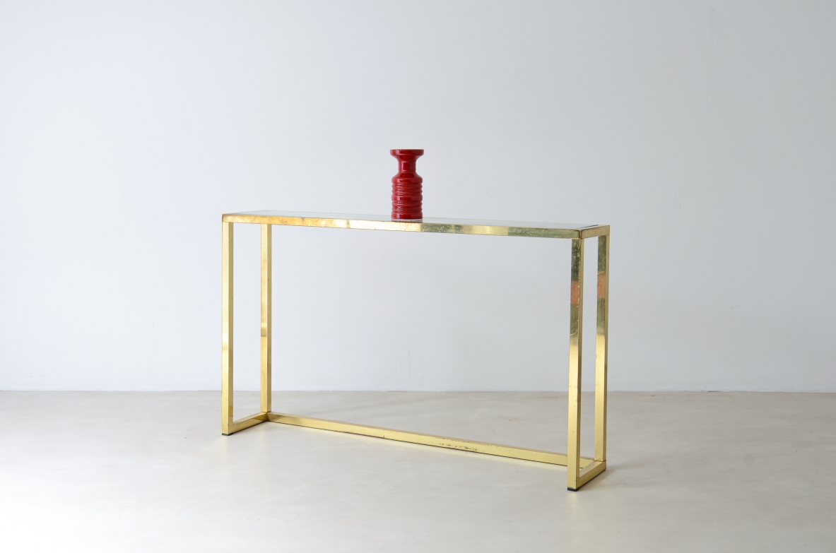 Romeo Rega  Brass console with ground glass top.  Italian manufacture 1970s.