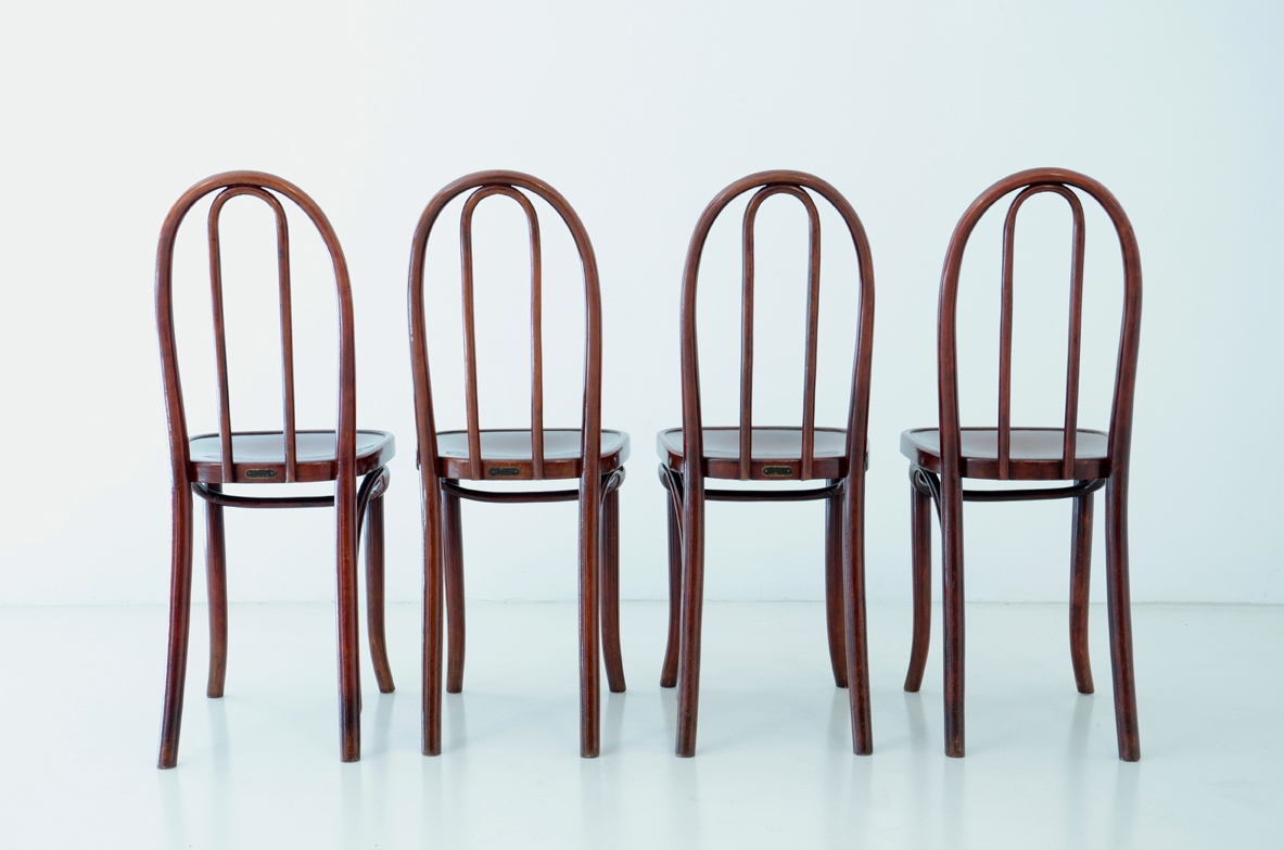 Koloman Moser, set of four rare chairs produced by Thonet, Austria, 1900ca.