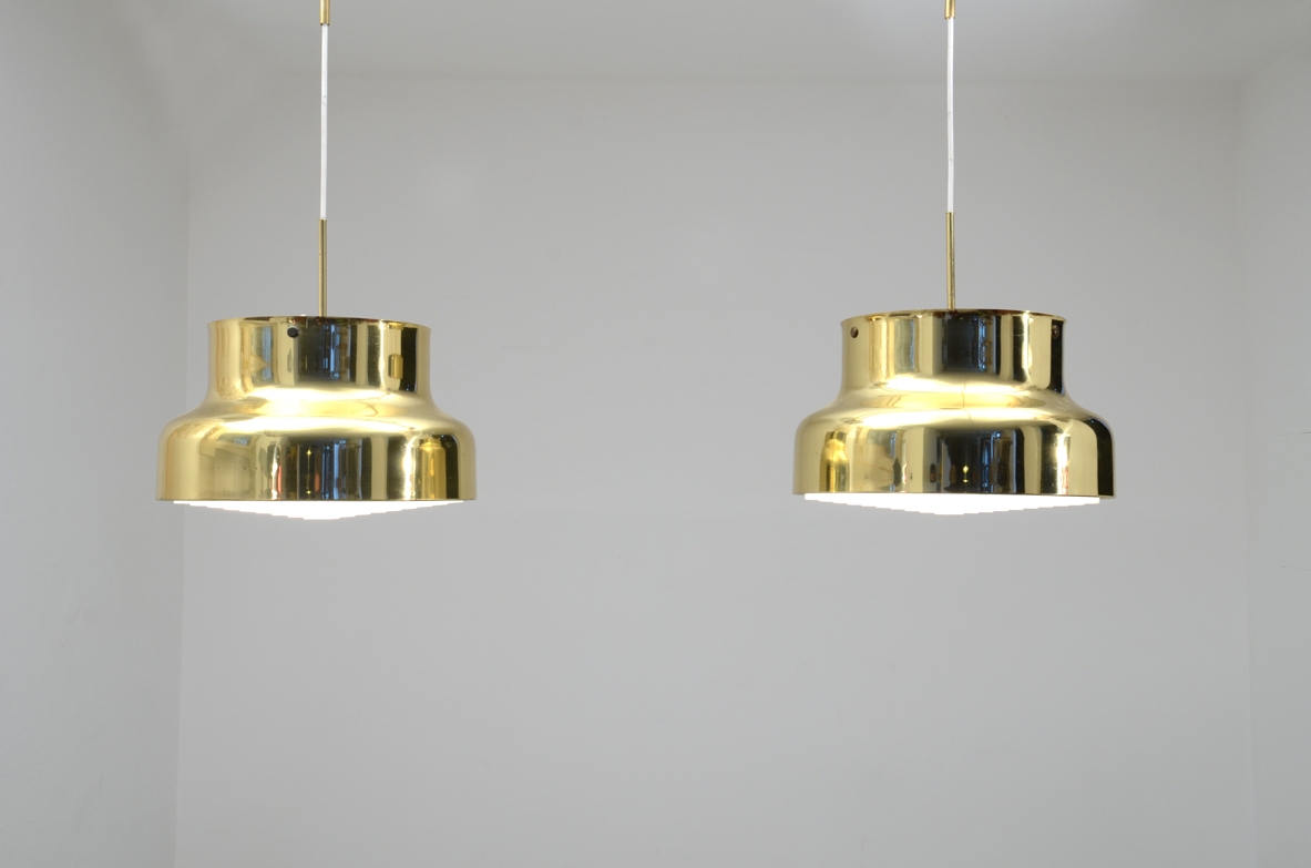 Pair of Swedish 1970s brass hanging lamps by Anders Pehrson for Atelje Lyktan.