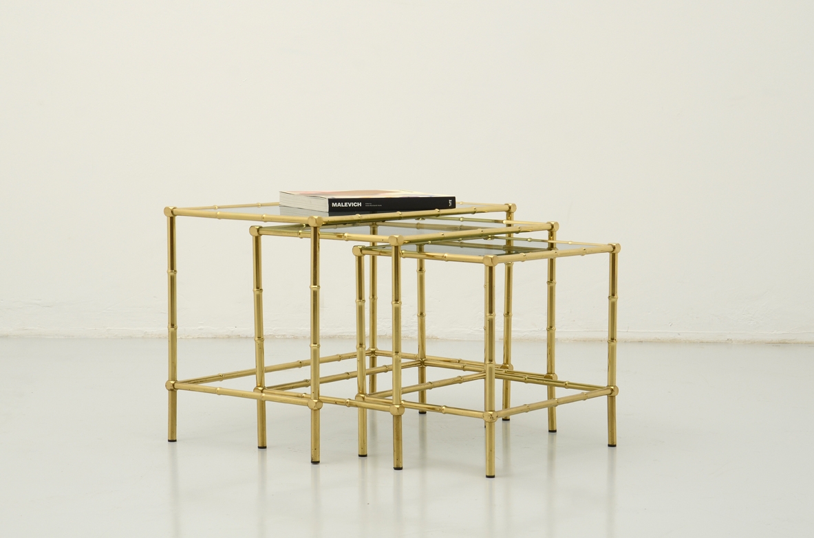 Vintage coffee tables in brass shop Milan