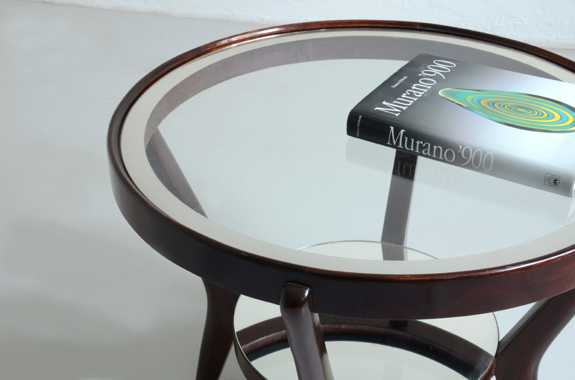 Tavolino in mogano con piani in vetro specchiato, Praga 1950ca.