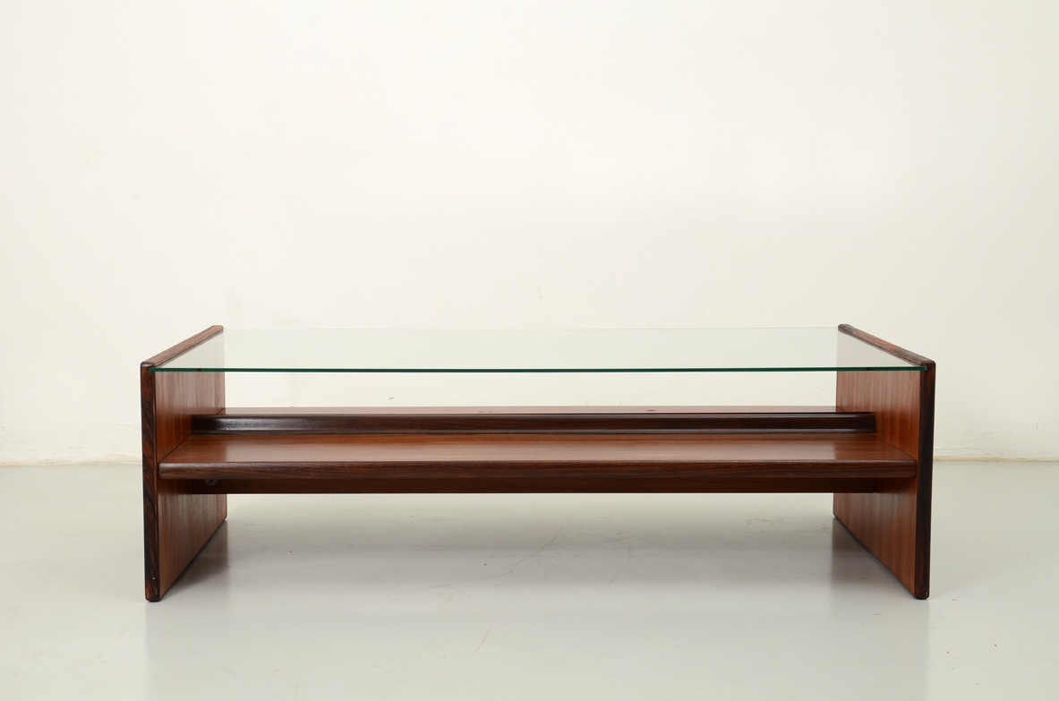 Italian vintage low table in macassar with glass top