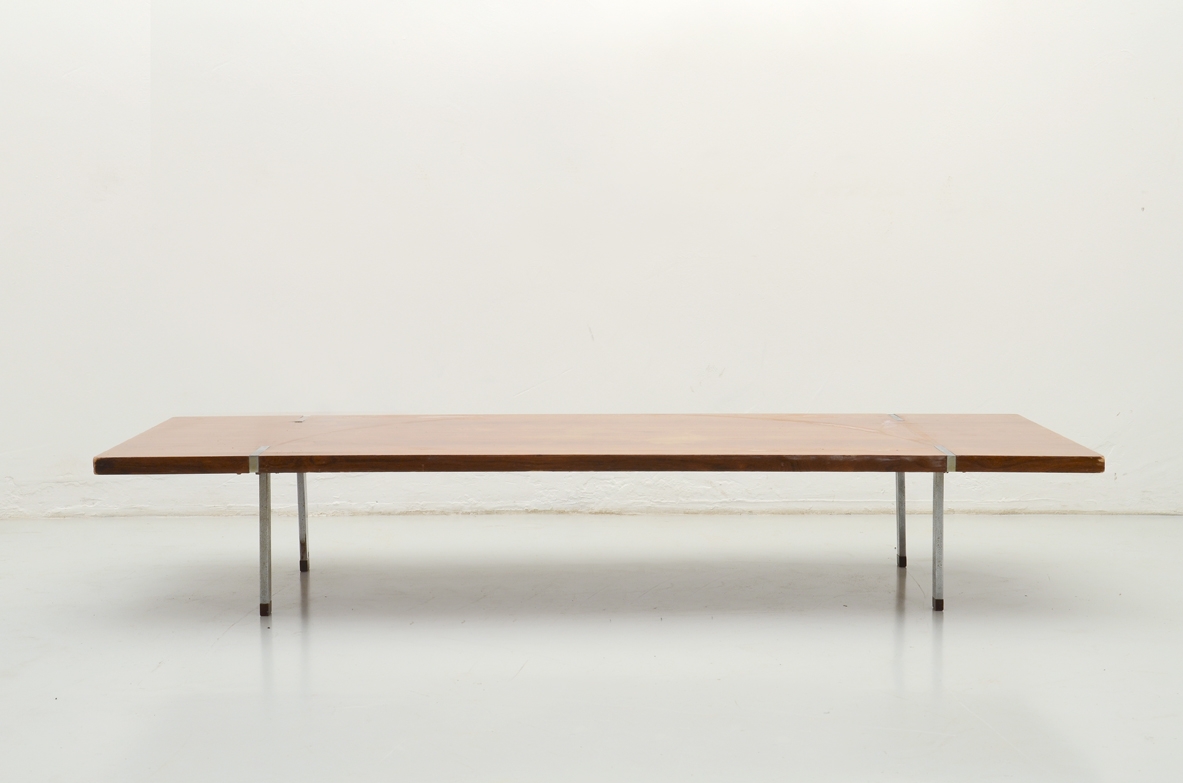 Table in tek with metal chromed legs, Italy 1970's.