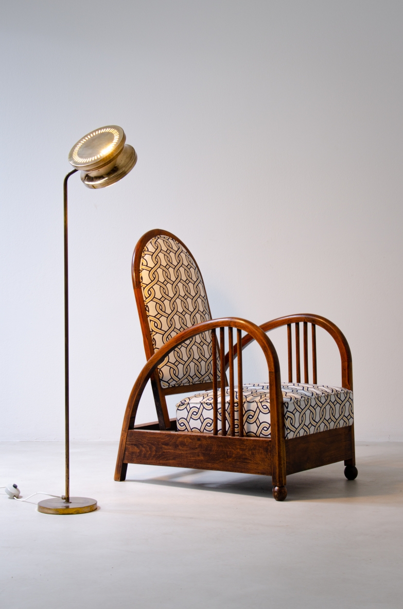 Beautiful French 1930's armchair in oak with adjustable back.