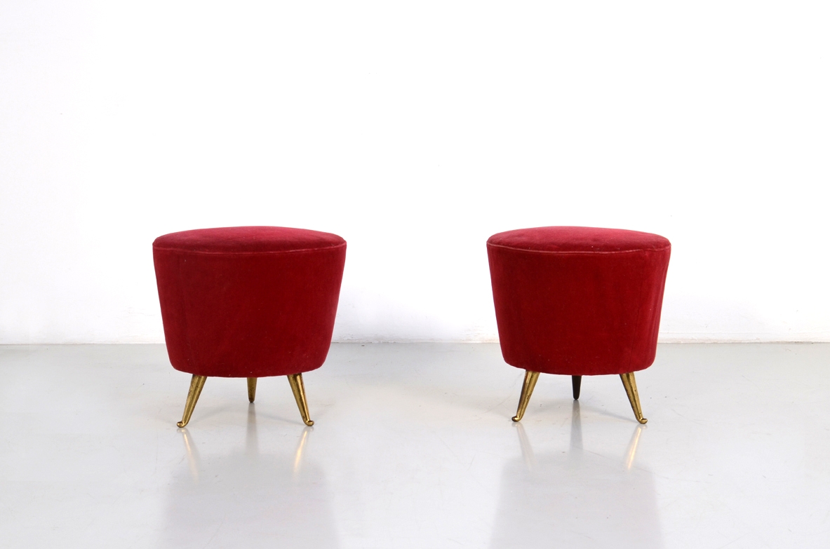 Pouf con piedini in bronzo italia 1950
