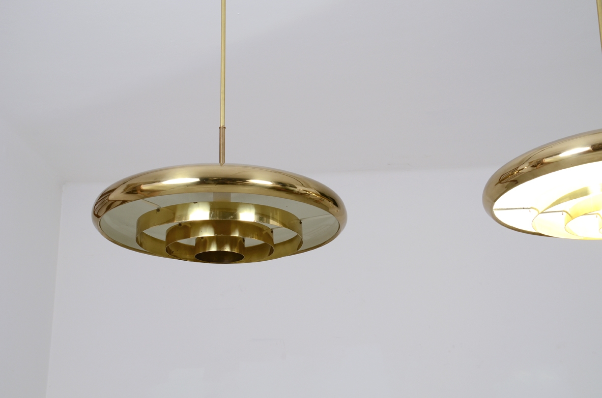 Lampadari in ottone, produzione Bergoms, Svezia 1960.