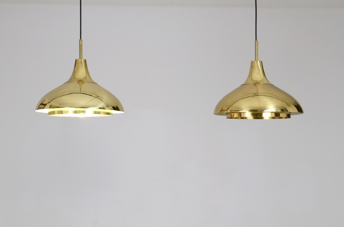 1960's ceiling lamps in brass, Bergoms, Sweden.
