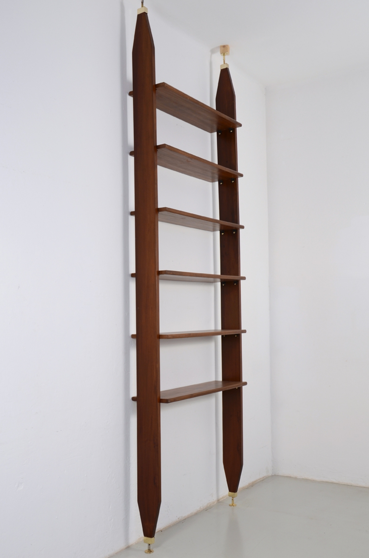 vintage shop milan, vintage bookcase, wood and brass details