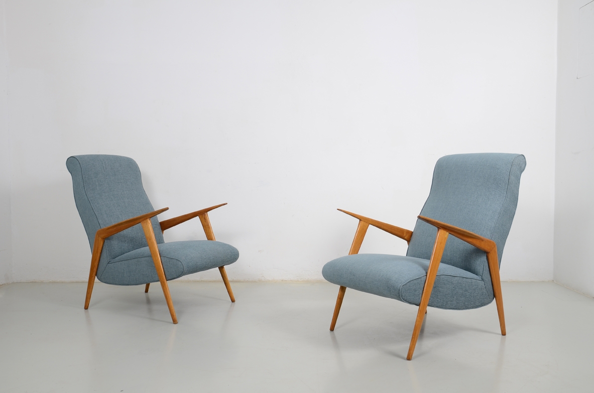 Carlo de Carli, pair of 1950's Armchairs in oak.