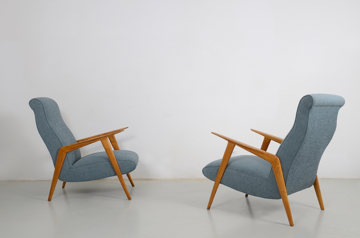 Carlo de Carli, pair of 1950's Armchairs in oak.