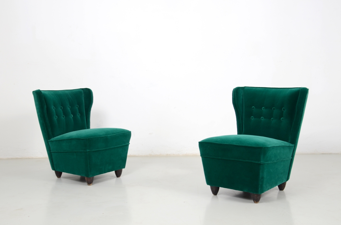 Melchiorre Bega, nice and elegant small 1940's pair of upholstered side chairs.