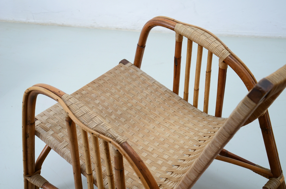 Splendid pair of armchairs with two stools in perfect conditions, Italy 1950's.