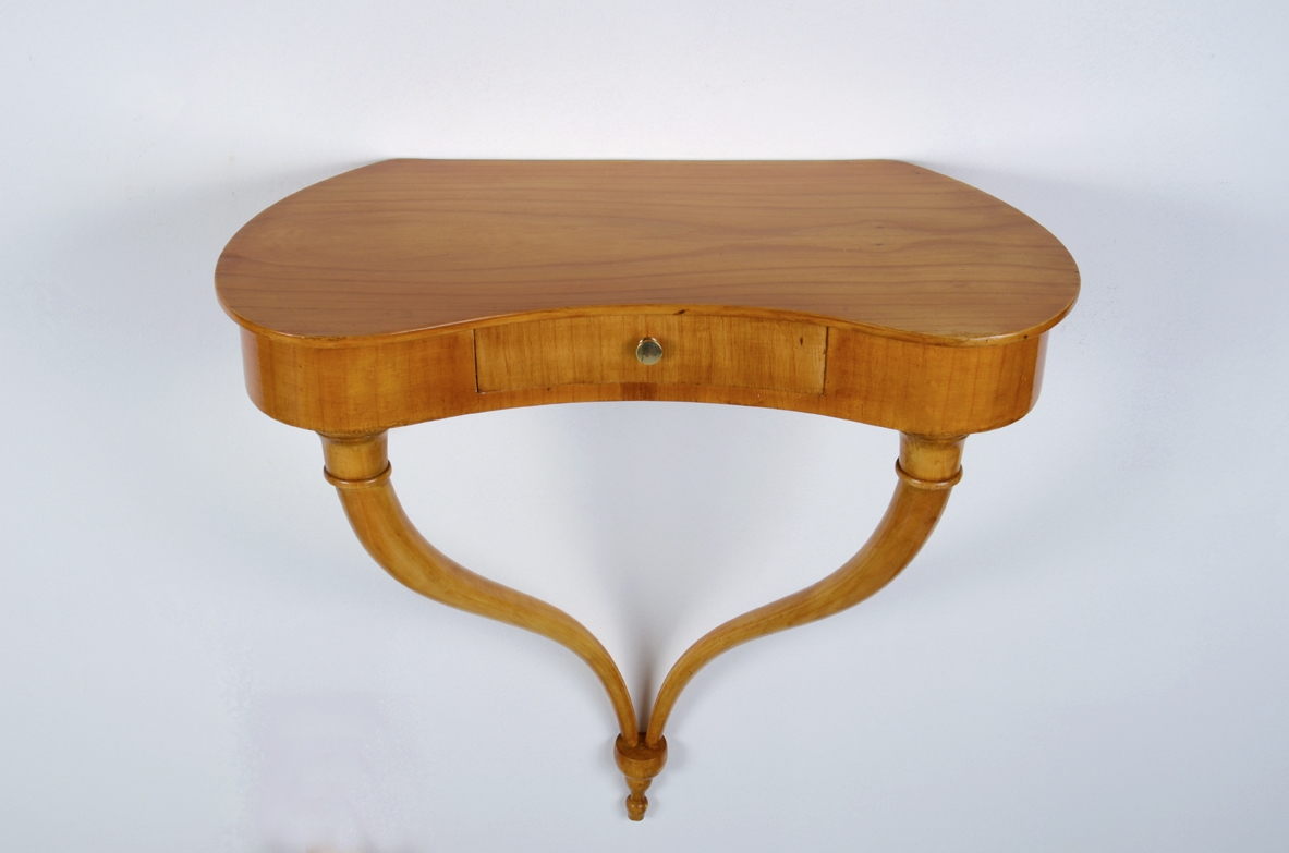 Pair of small Italian 1940's console tables in cherry wood.