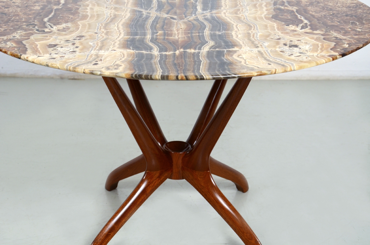 Very elegant coffee table with wooden frame and stunning marble top. Italy 1950's