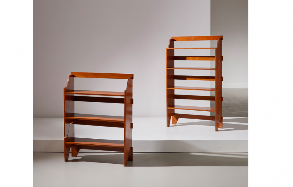 Coppia di librerie modulari in legno di faggio