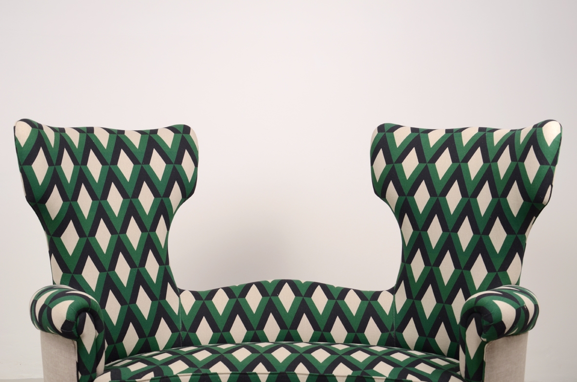 Maurizio Tempestini, original sofa with wooden structure and upholstered fabric cover.