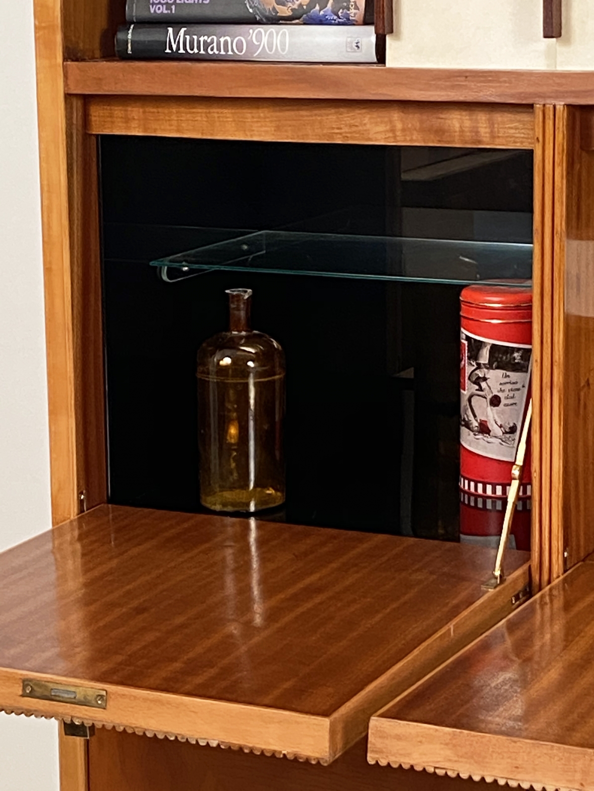 Italian vintage high cabinet with drawers and bar storage, 1940's
