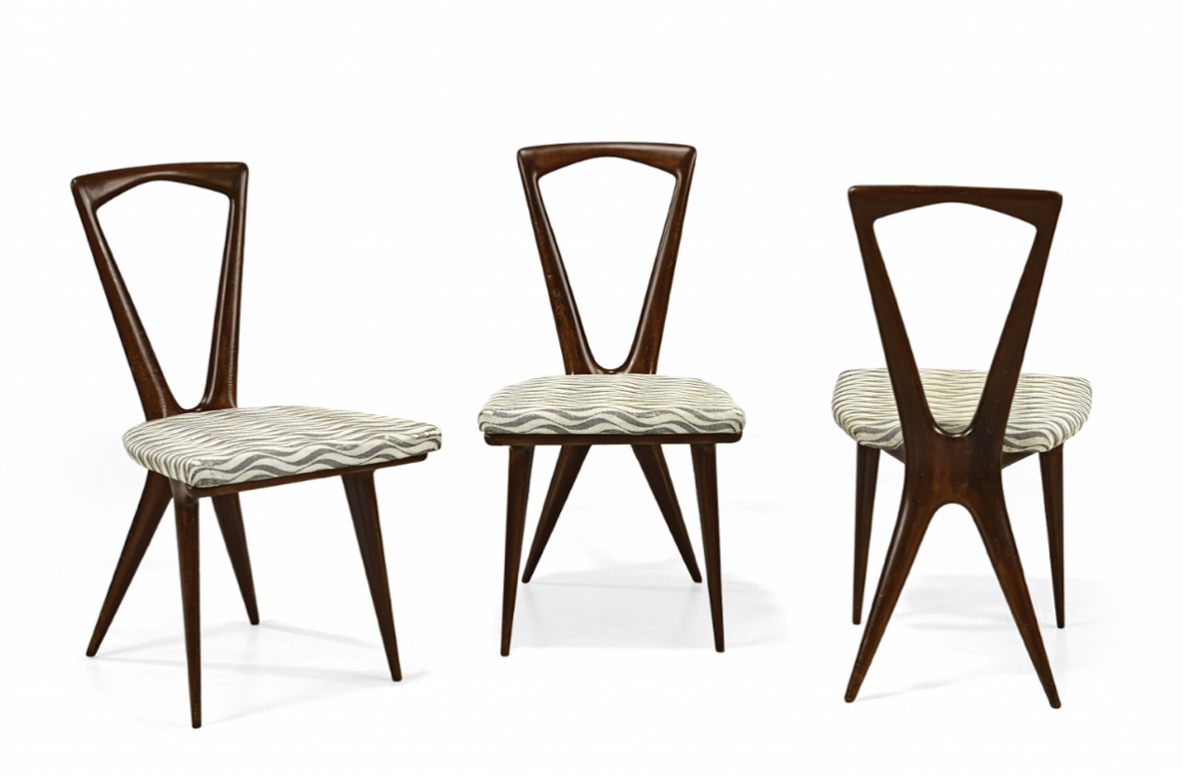 Gianni Vigorelli, set di 3 straordinarie sedie moderniste in mogano, 1950ca.