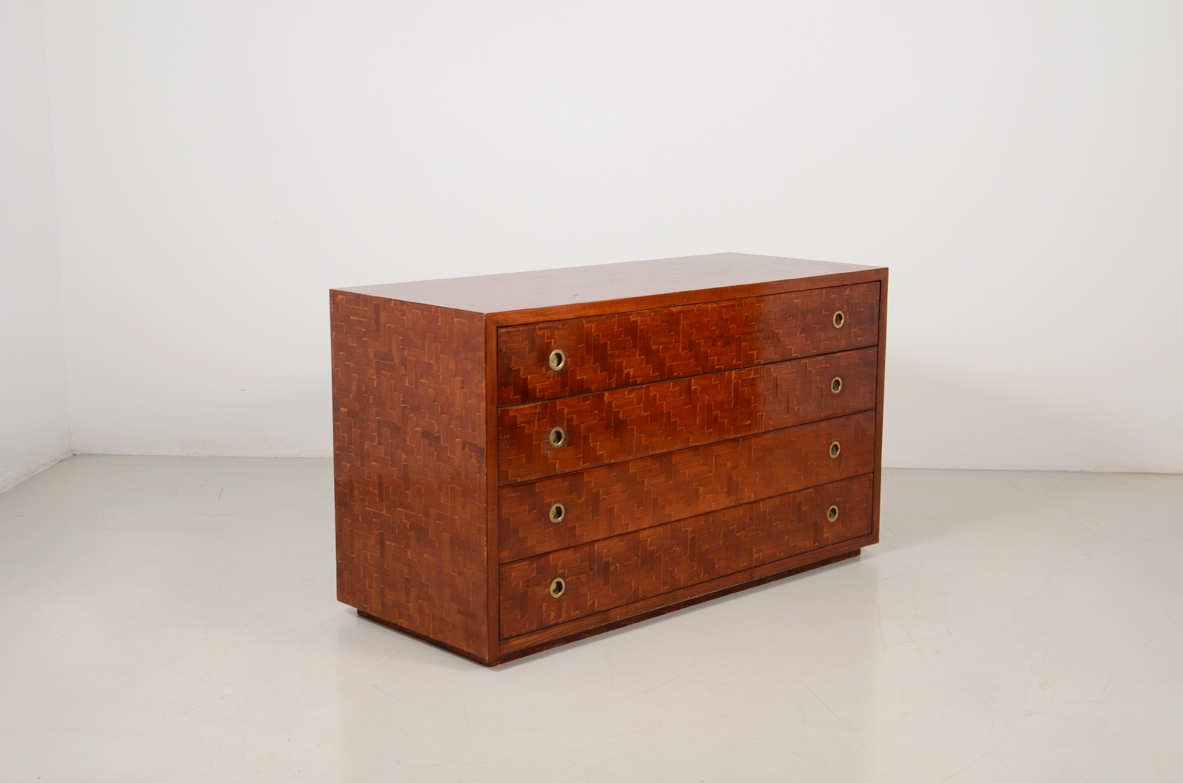 Italian 1970's chest of drawers with geometric inlays.