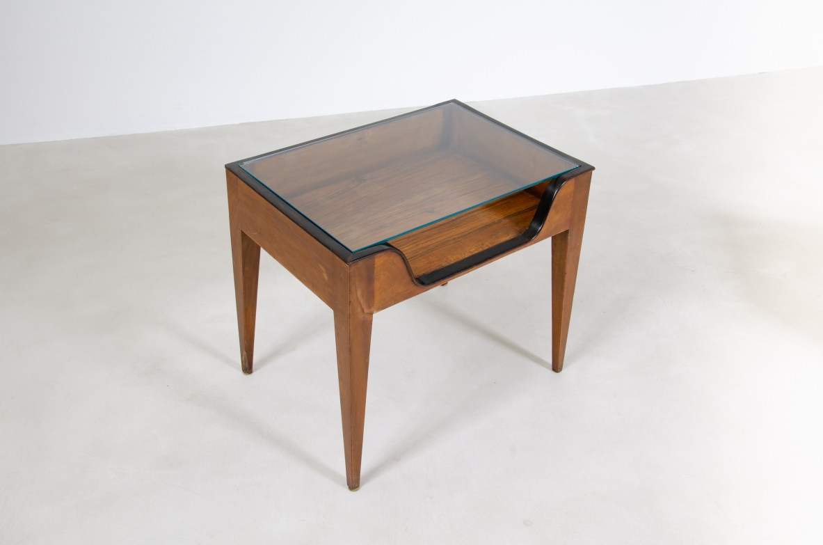 Gio Ponti, 1950's pair of side tables in walnut with glass top.