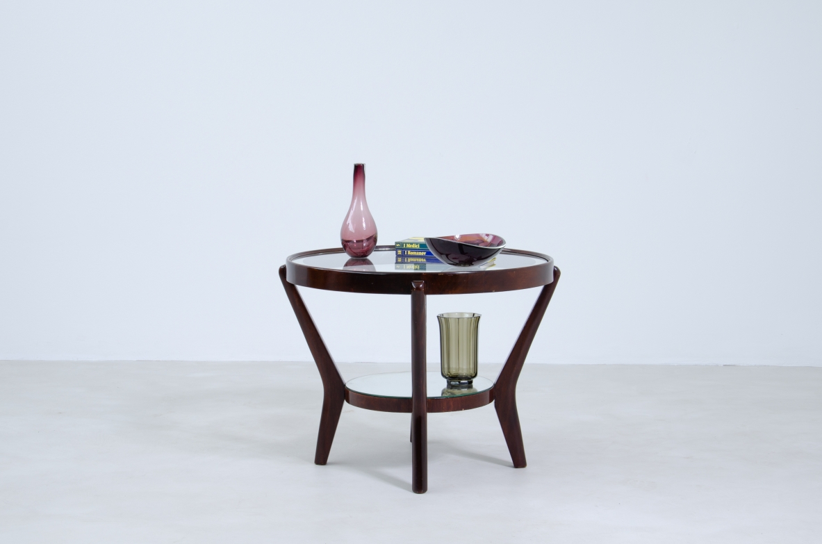 Tavolino in mogano con piani in vetro specchiato, Praga 1950ca.