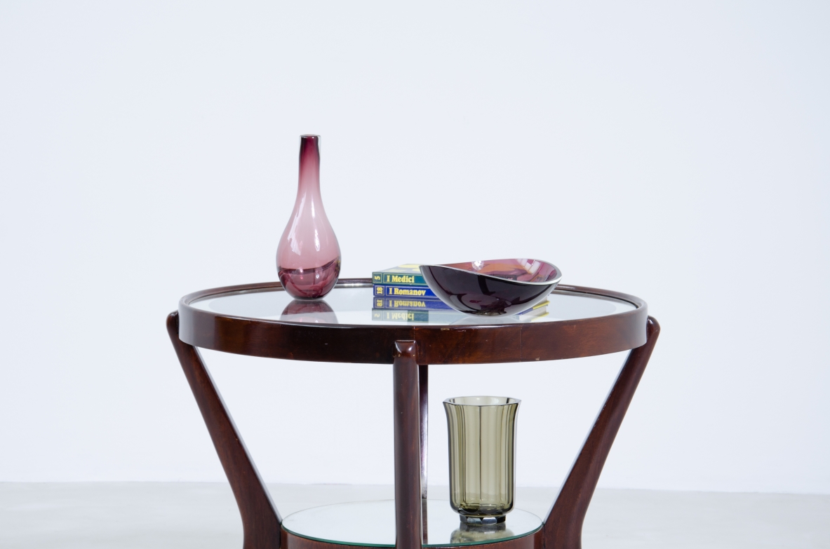 Tavolino in mogano con piani in vetro specchiato, Praga 1950ca.