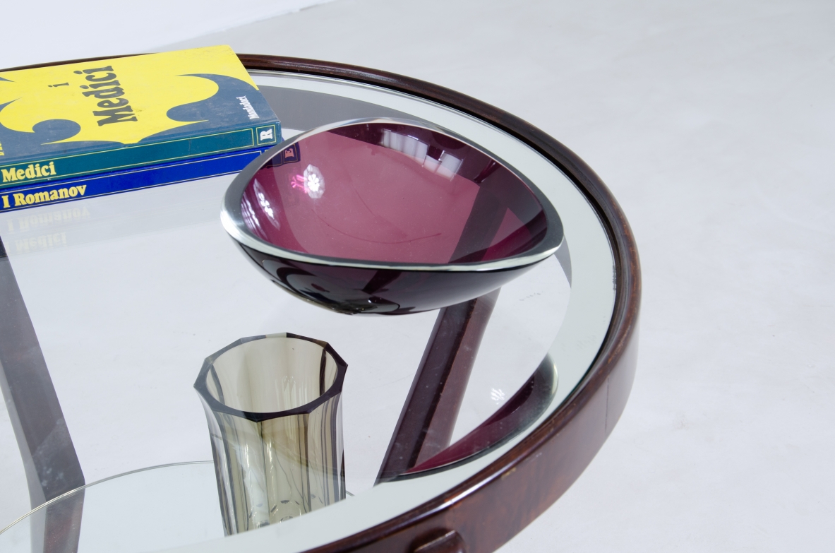 Tavolino in mogano con piani in vetro specchiato, Praga 1950ca.