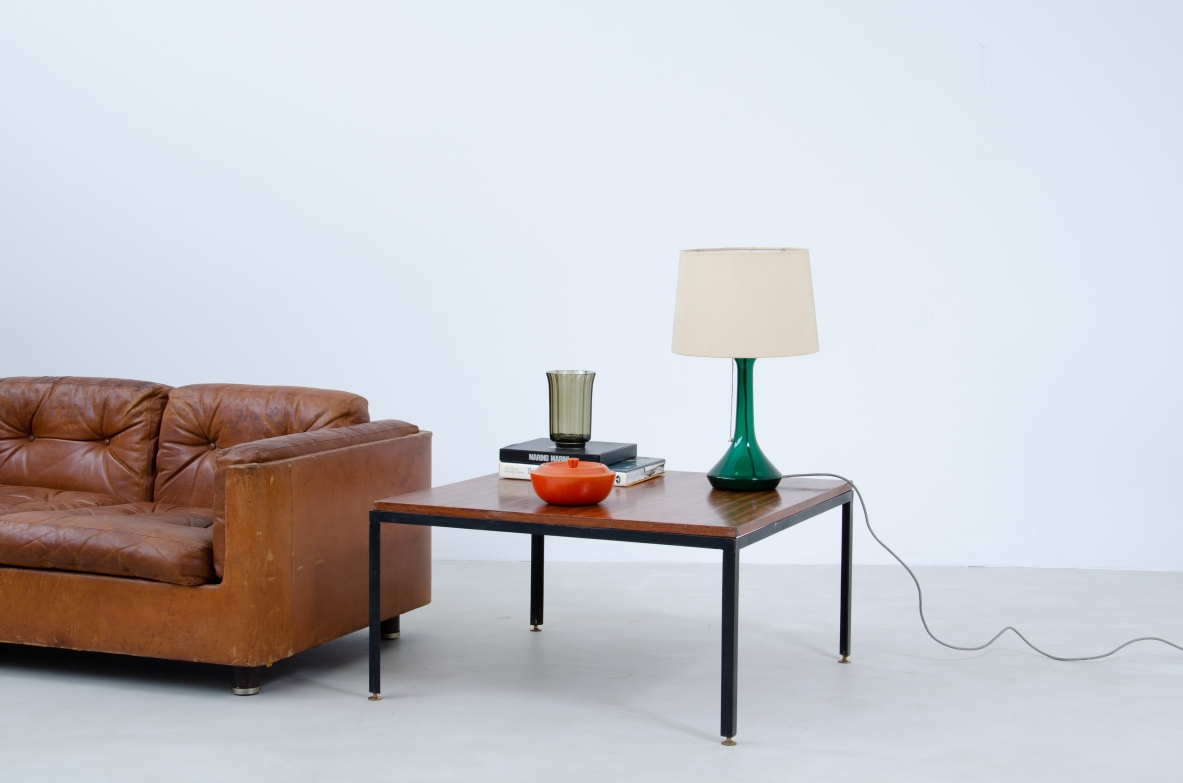 Coffee table with metal with nice Cuban mahogany top.  Saporiti Italia, 1960's.