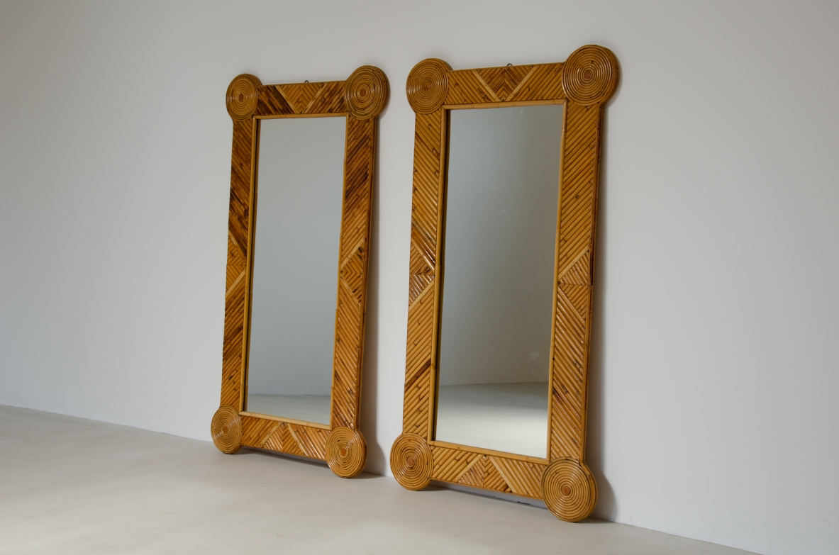 Colin Morrow, coppia di grandi specchiere con cornice in giunco. 1970ca.