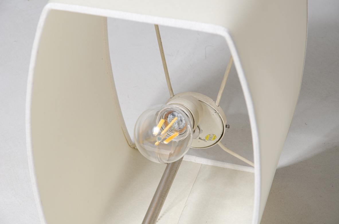 Stilnovo, floor lamp in satin steel and parchment lampshade.  Manufacturer's stamp inside.  Stilnovo, 1960ca.