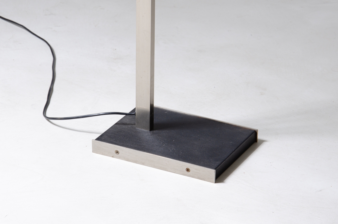 Stilnovo, floor lamp in satin steel and parchment lampshade.  Manufacturer's stamp inside.  Stilnovo, 1960ca.