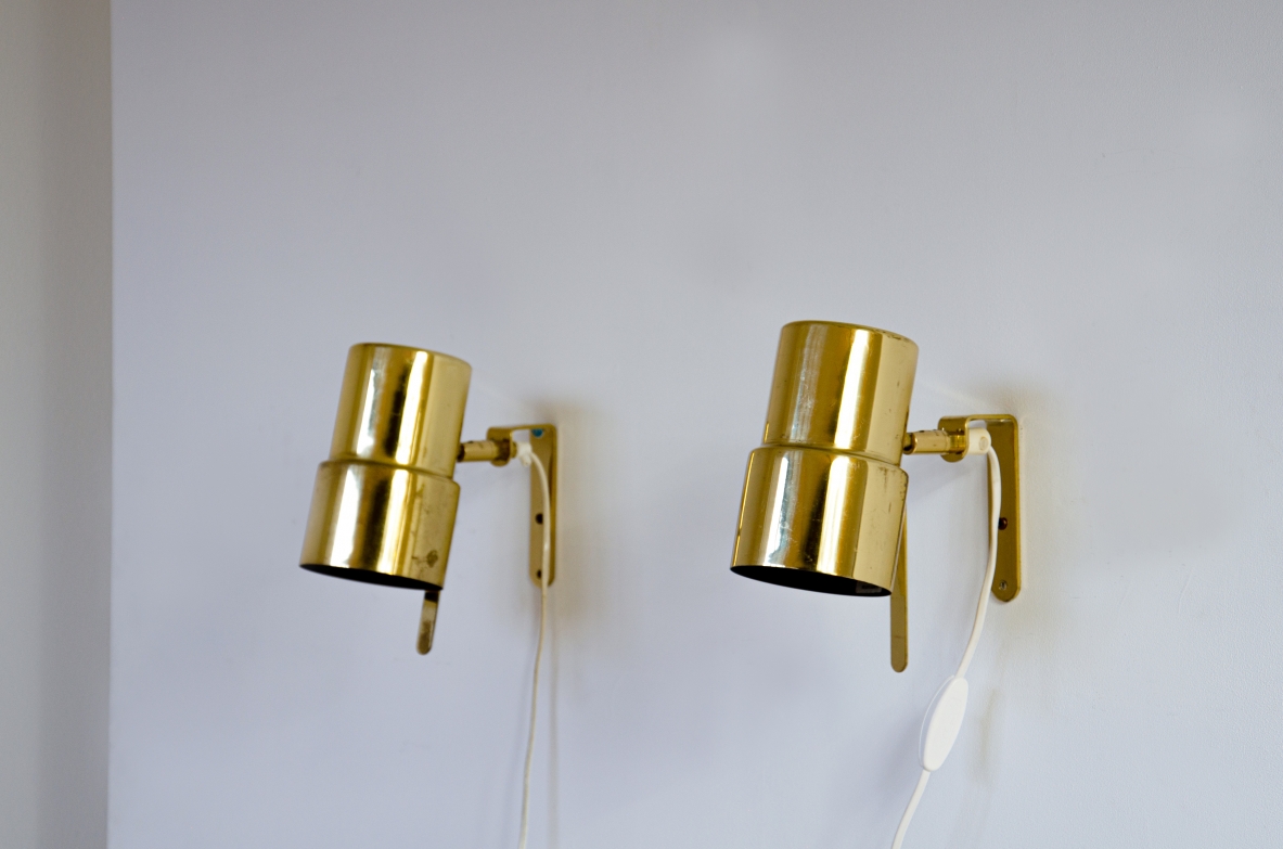 Hans-Agne Jackobsson, 4 sconce wall lights mod. V-324 in brass.  Prod. Hans-Agne Jackobsson AB Markaryd, Sweden 1960's.