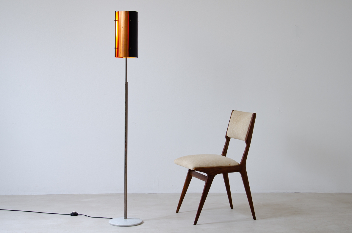 Floor lamp in metal and copper, with marble base.  Prod. Fog and Mørup, Denmark, 1960s.