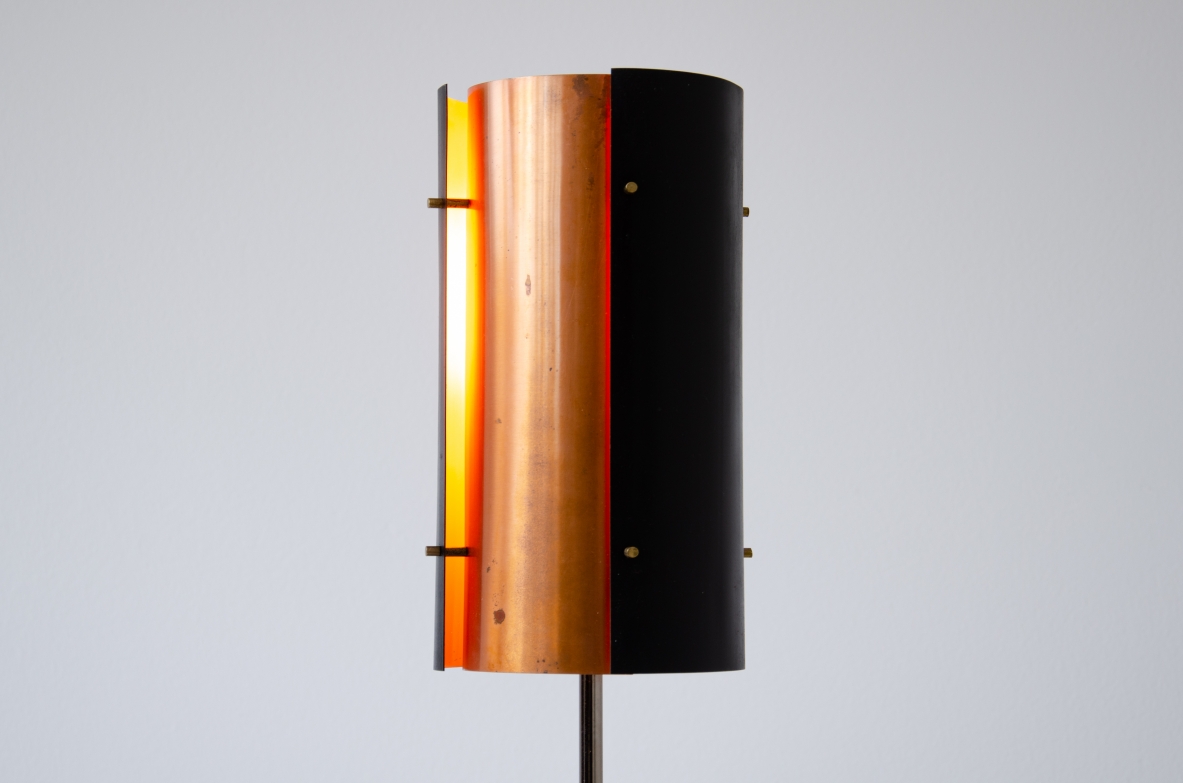 Floor lamp in metal and copper, with marble base.  Prod. Fog and Mørup, Denmark, 1960s.