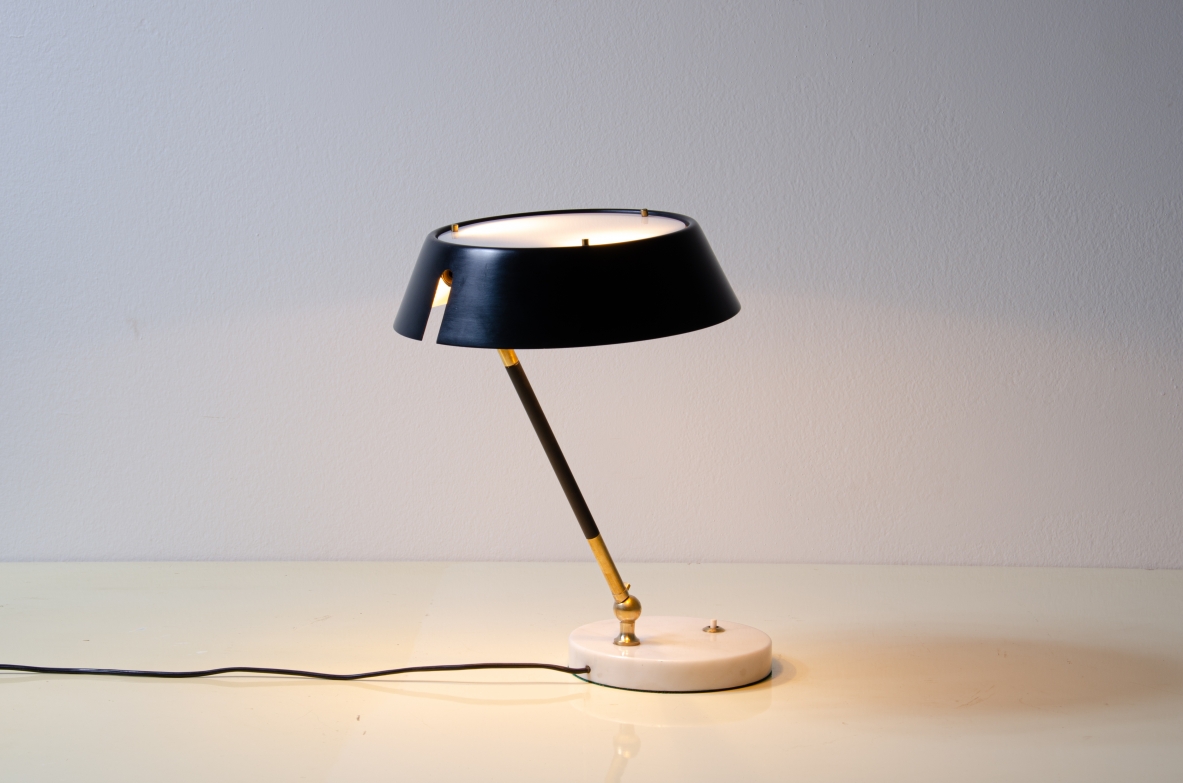 Stilux Milano Table lamp in painted metal and perplex and marble base.  Italian manufacture, 1950s