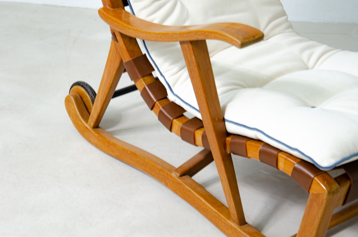 Guglielmo Pecorini. Rare pair of armchairs with rear wheels, coming from the Giulio Cesare ocean liner.