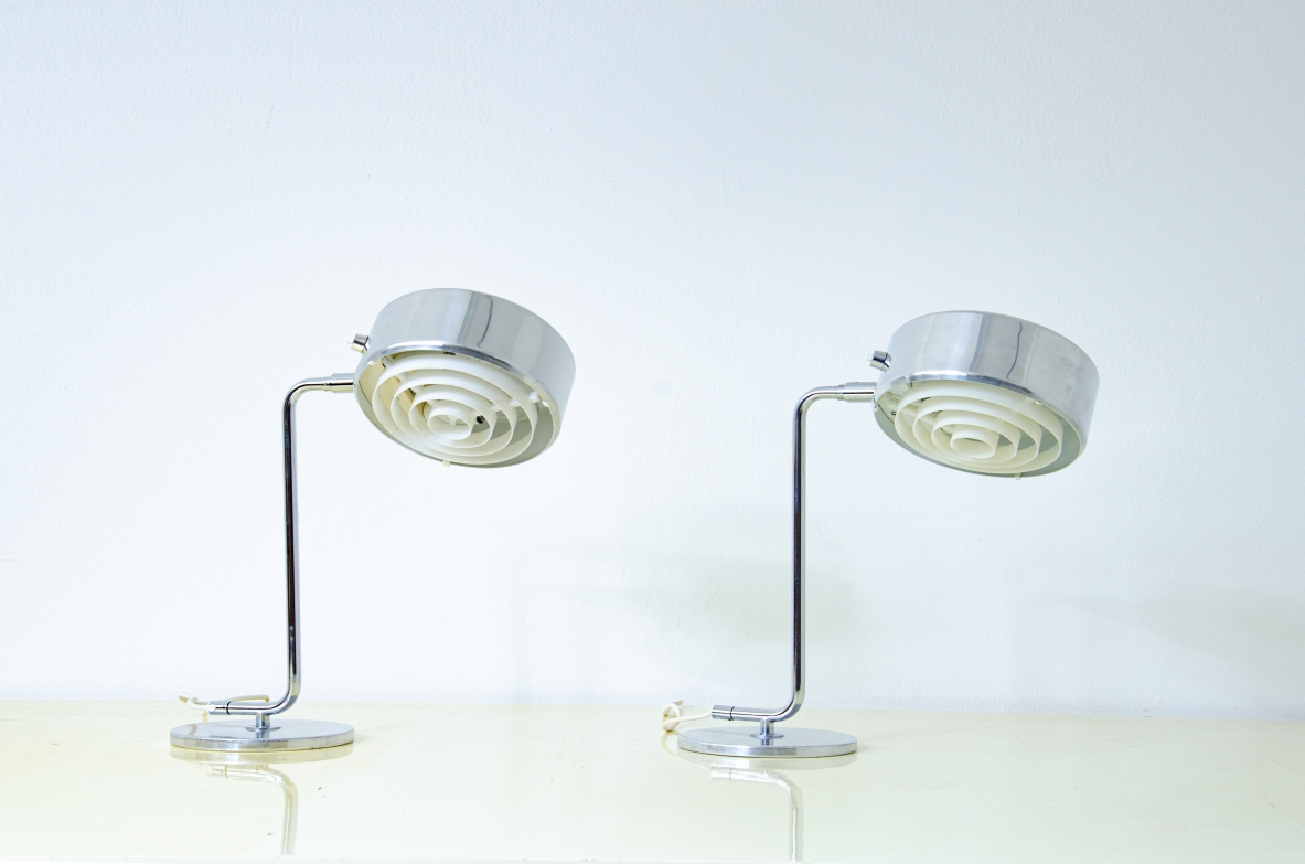 Hans Pherson. Rare pair of polished steel lamps. Sweden 1960ca