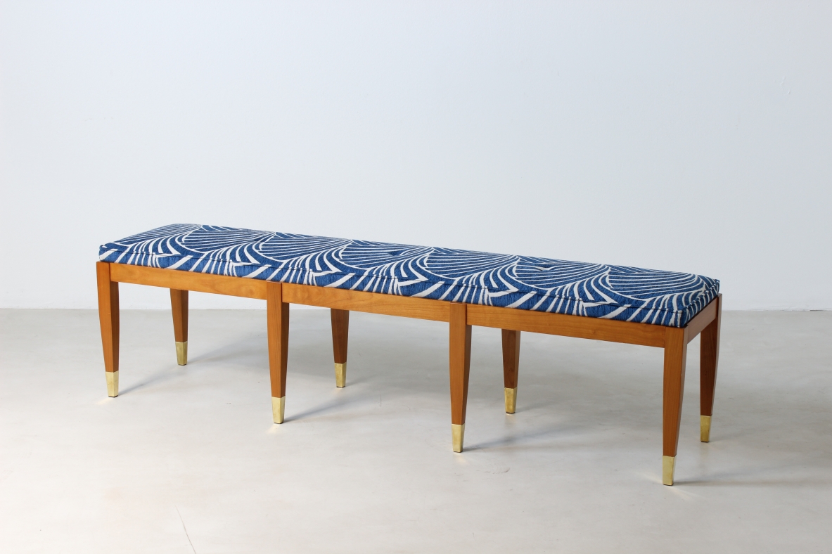 Bench in cherry wood and brass tips. Officina Antiquaria production