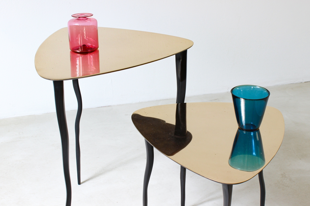 Mattia Frignani. Two bronze tables mod. Selenee. Italian manufacture, 2000's.