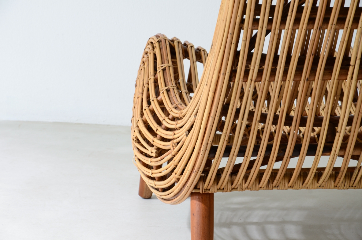 Piero Palange e Werther Toffoloni   Splendida coppia di poltrone in giunco con struttura in legno.  Produzione Gervasoni, Italia, anni 1960ca