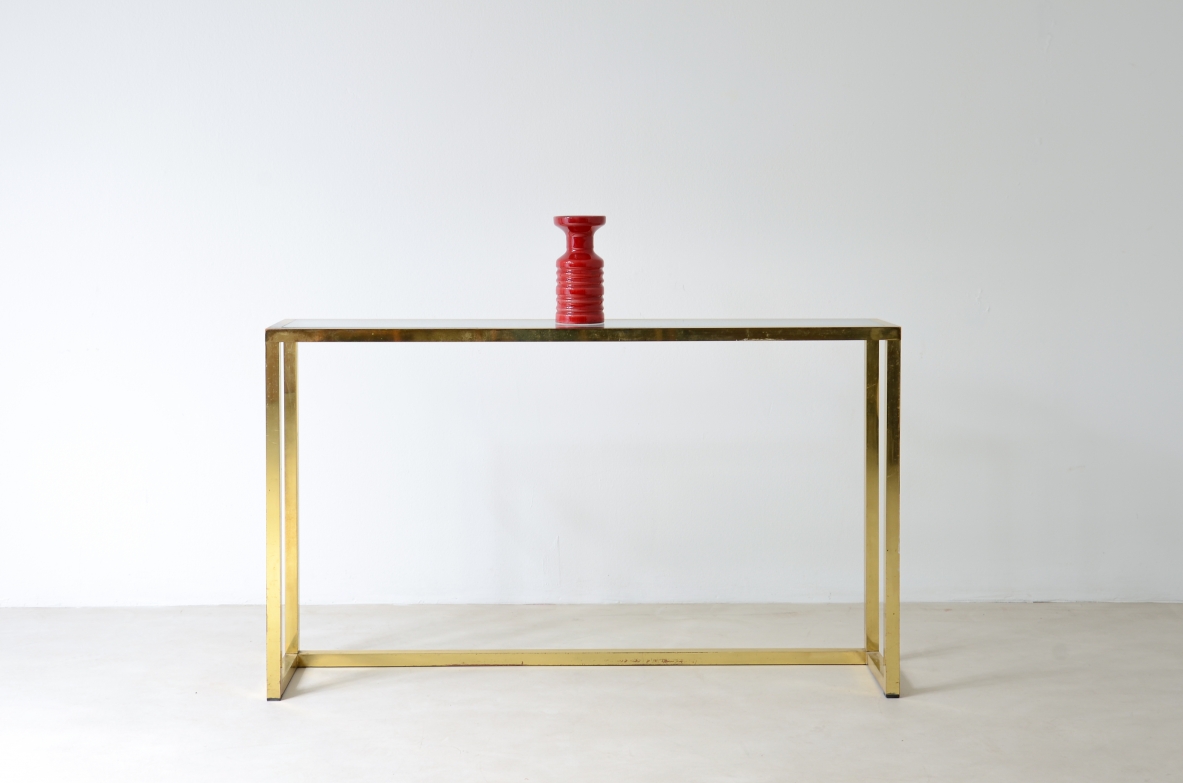 Romeo Rega  Brass console with ground glass top.  Italian manufacture 1970s.