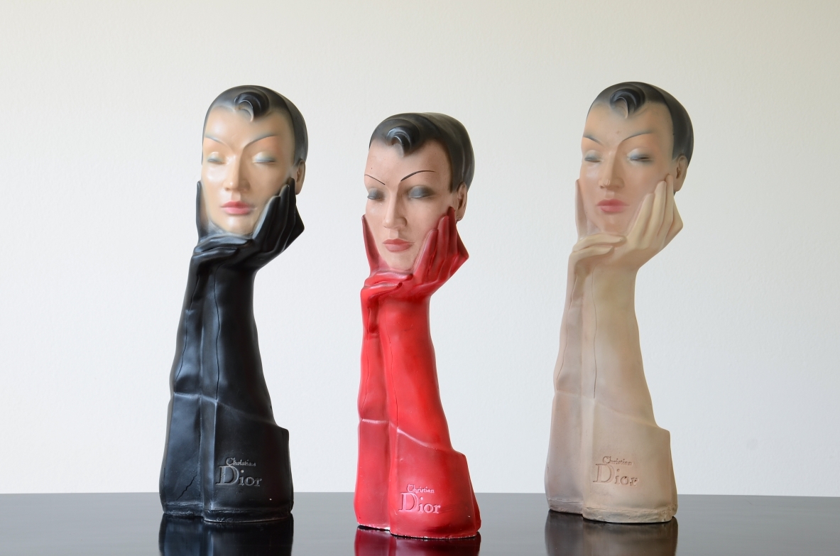 3 painted plaster advertising figures in excellent original condition.  Christian Dior, 1960s.