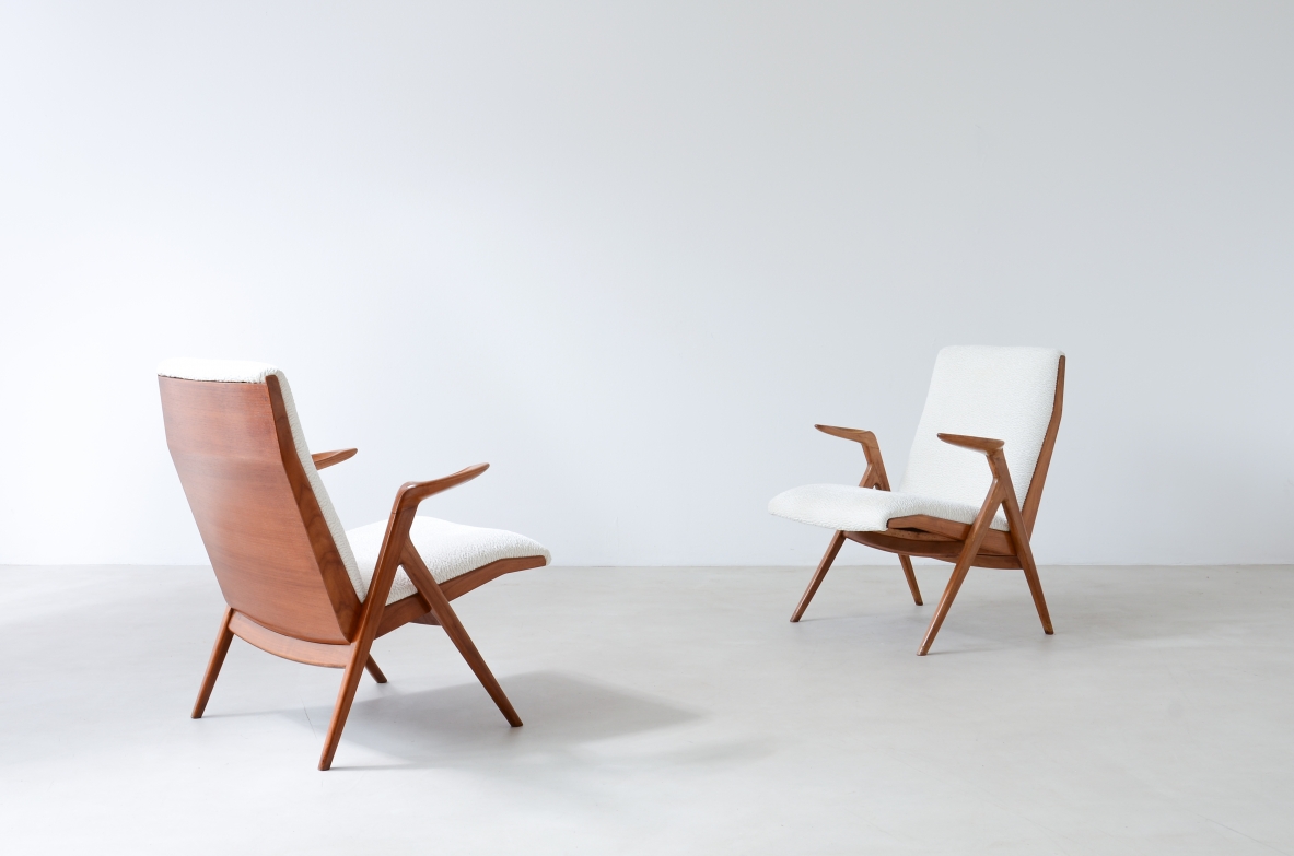 Taichiro Nakai Rare pair of armchairs in cherry wood 1955 Cantù