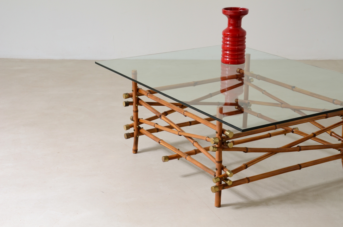 Giusto Purini. Low table in bamboo canes with brass ends. Italian manufacture